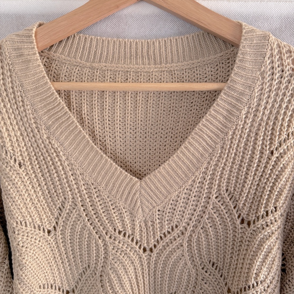 Cupshe V Neck Beige Sweater - Picture 2 of 4